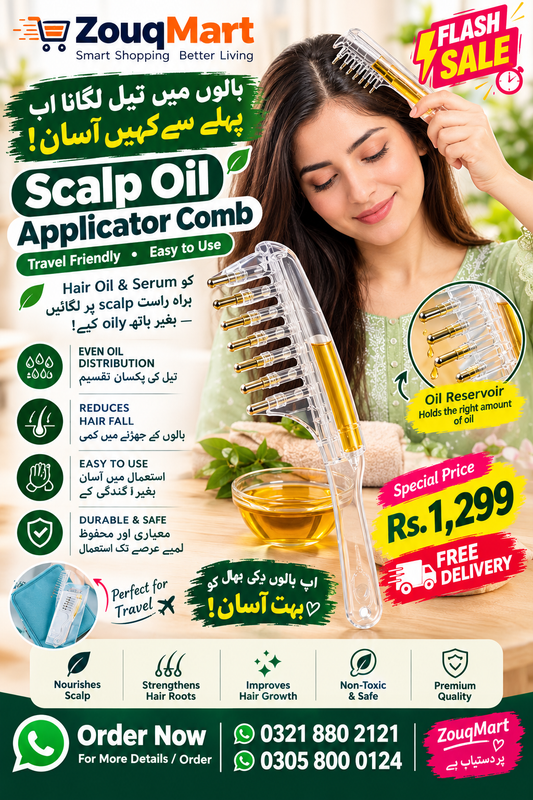Scalp Oil Applicator Comb – Hair & Scalp Oil Massager by zouqmart | اسکالپ آئل ایپلیکیٹر کنگھی