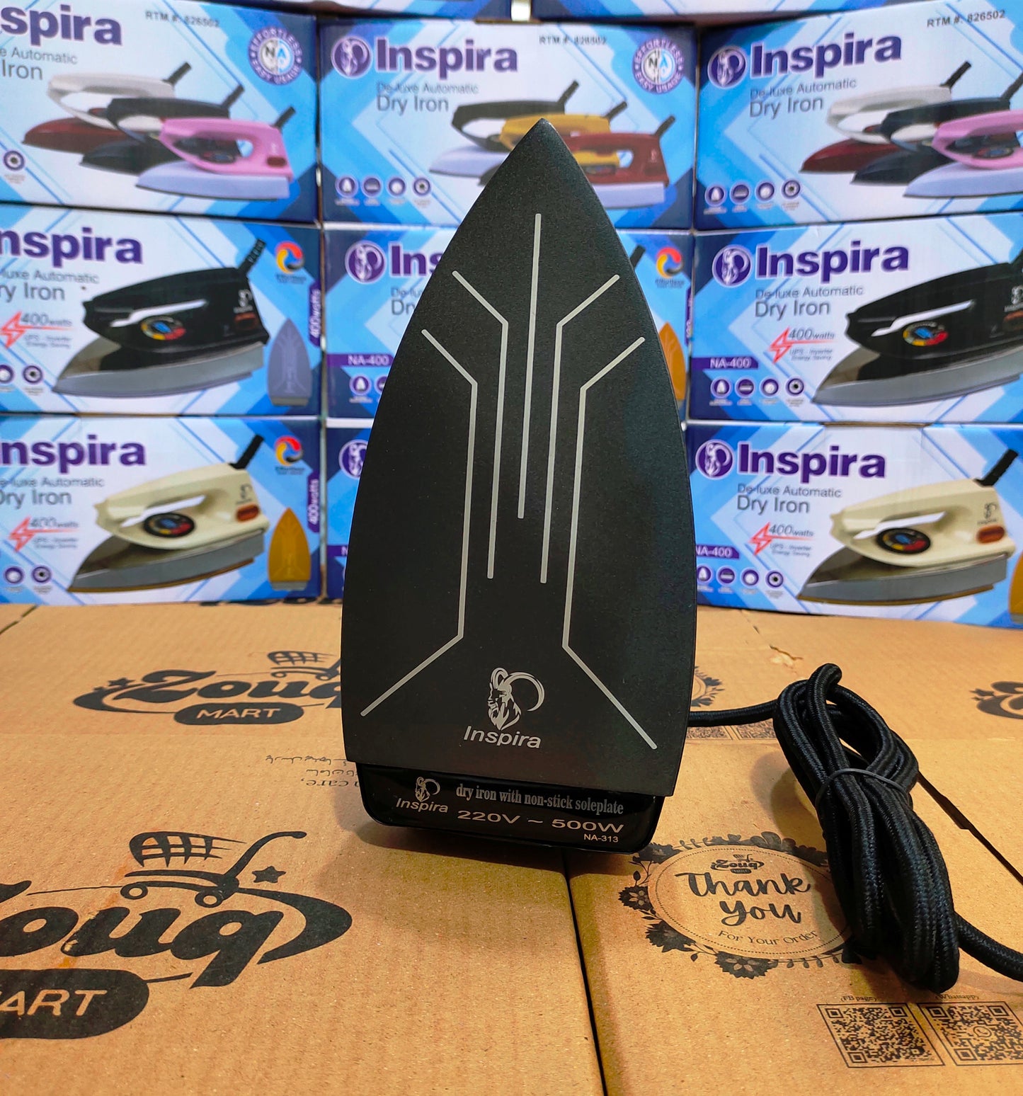 Inspira 400-500W High-Quality Dry Iron Full Black 900 G